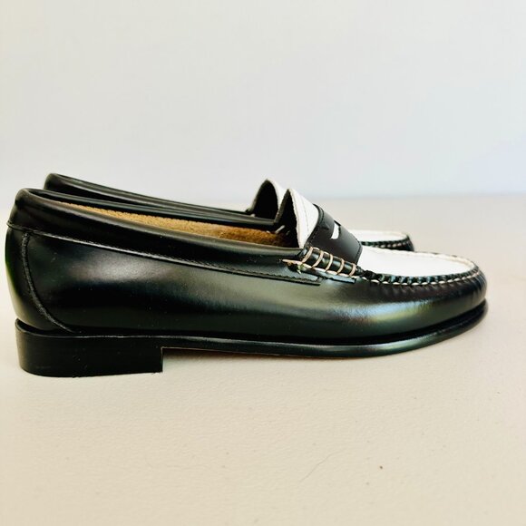 NEW G. H. BASS WEEJUNS WHITNEY BLACK AND WHITE LEATHER LOAFERS 6.5M - Picture 3 of 8